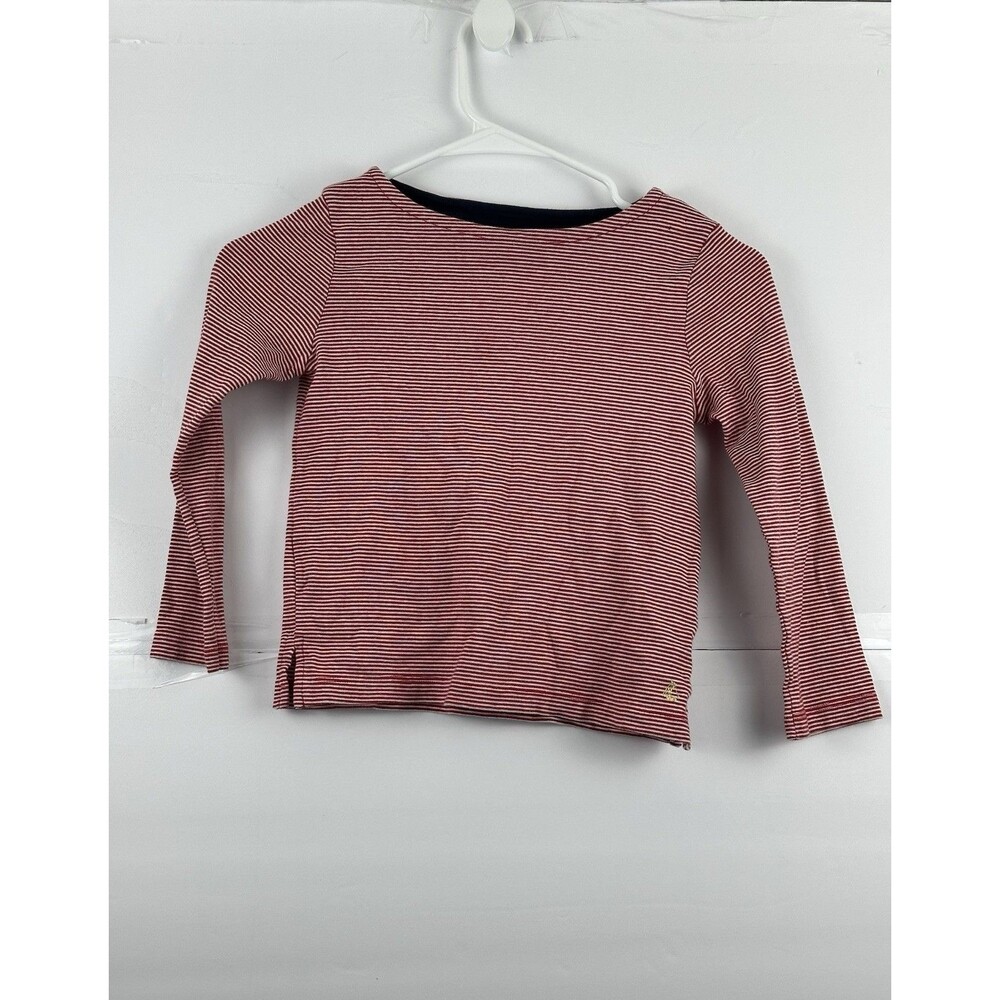 Red White Striped Long Sleeve Top 100% Cotton Boat Neck Fitted Shirt